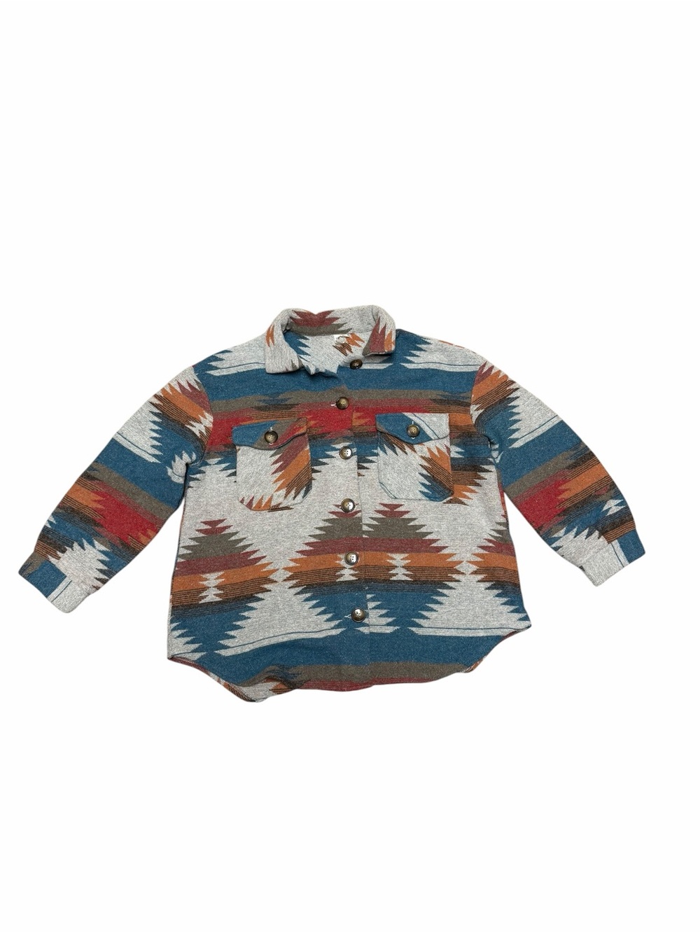 Women’s Aztec Button-Front Shirt Jacket in Blue, Rust & Cream